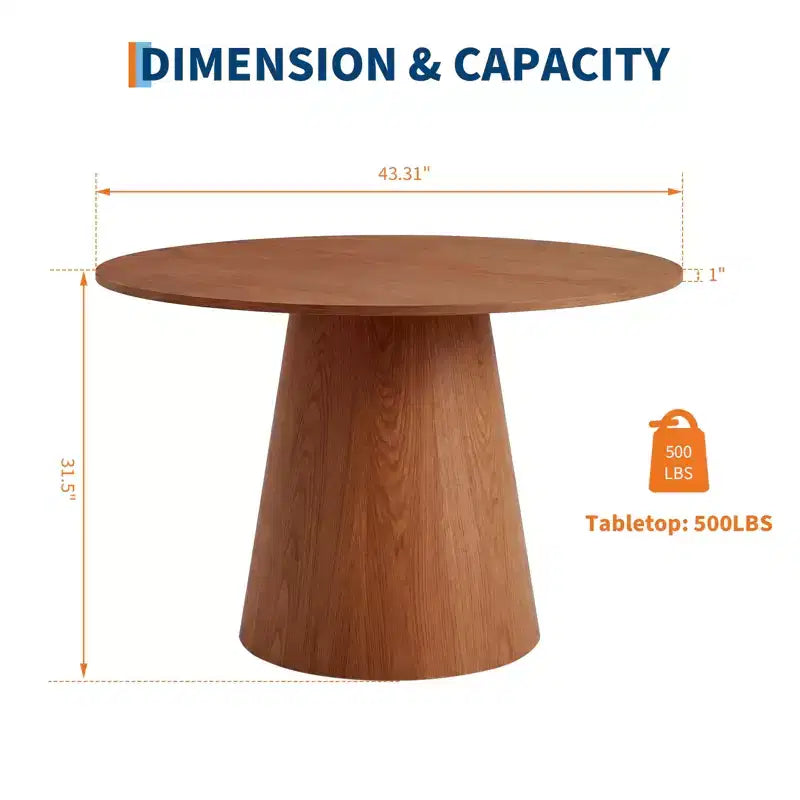 Tavolo da pranzo rotondo in legno da 43 pollici per 4 persone, tavolo da cucina moderno salvaspazio con base a piedistallo
