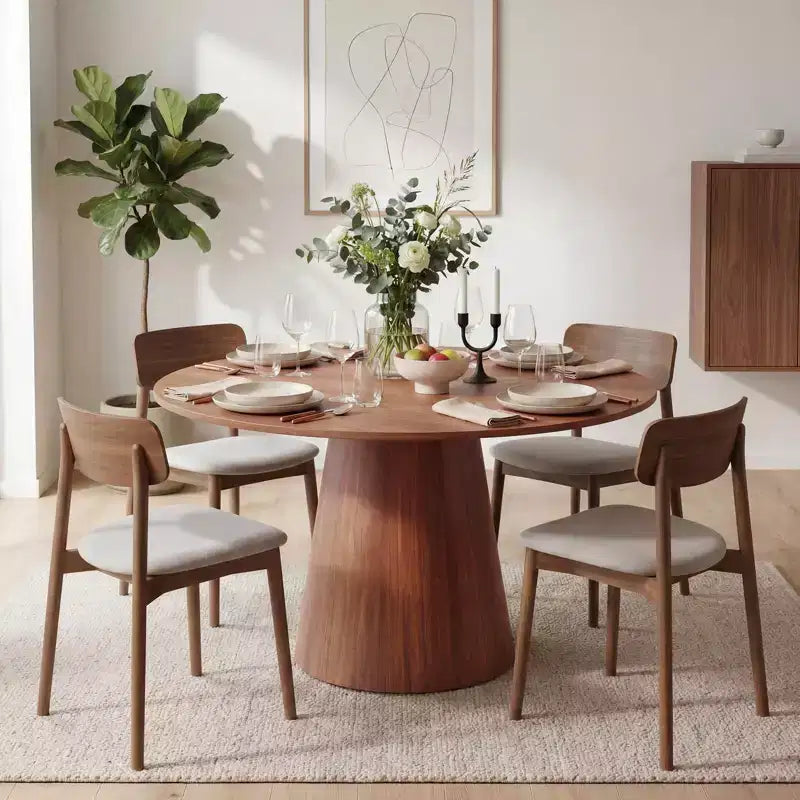 Tavolo da pranzo rotondo in legno da 43 pollici per 4 persone, tavolo da cucina moderno salvaspazio con base a piedistallo