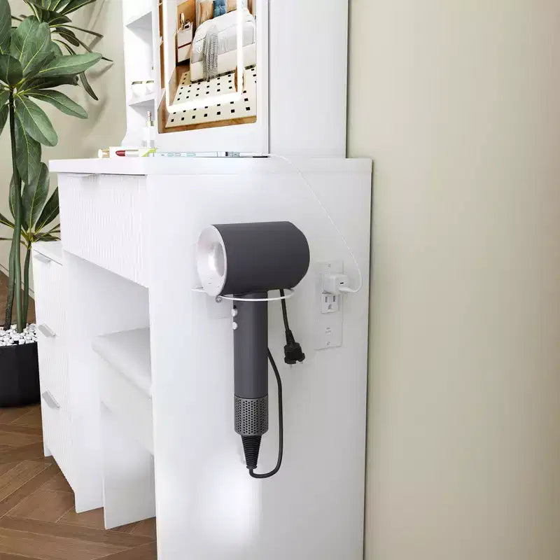 GDFStudio Wafa Scrivania Moderna con Specchio, Luce LED Regolabile e 1 Sgabello