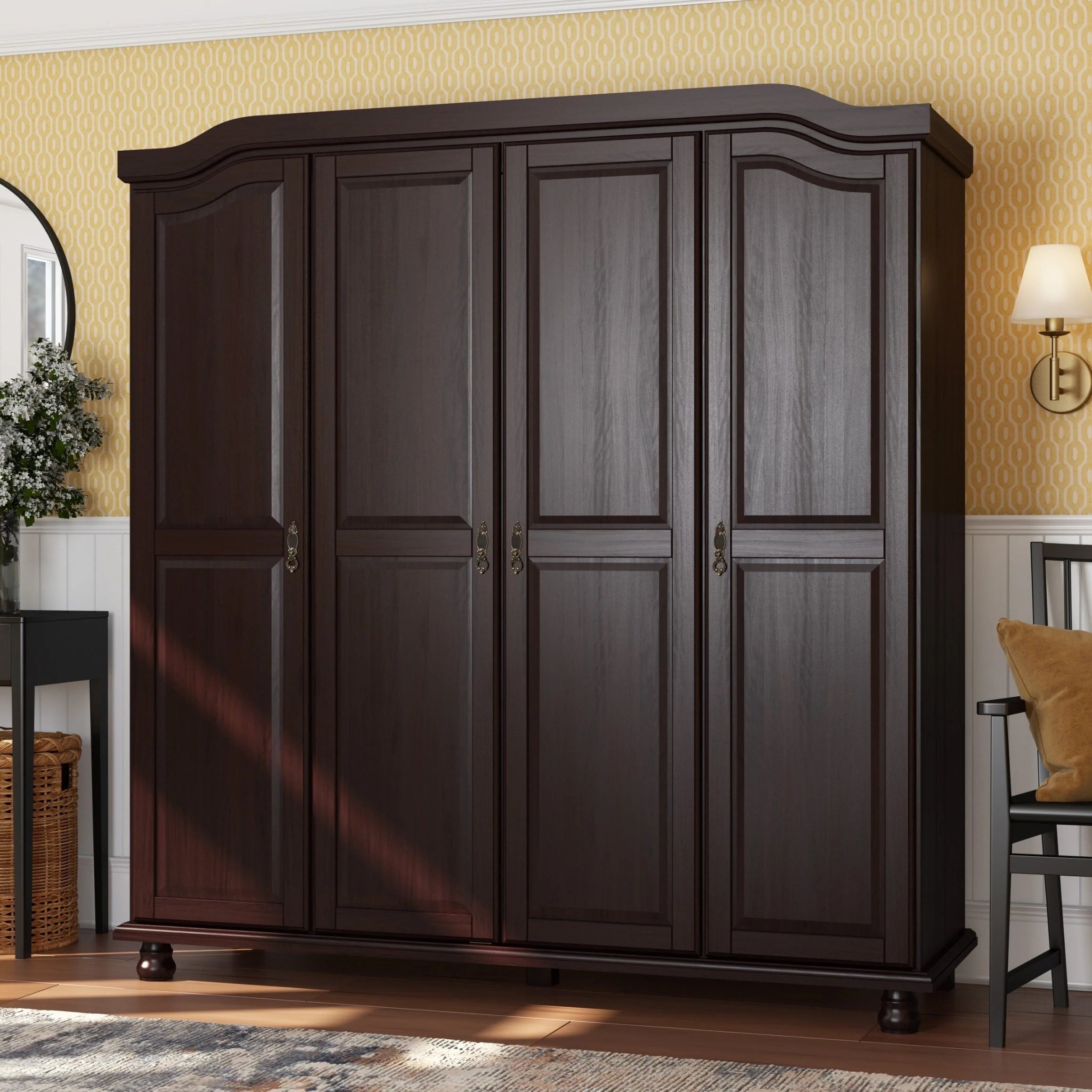 Palace Imports Armario Kyle de 4 puertas 100 % madera maciza con puertas de madera maciza o con espejo