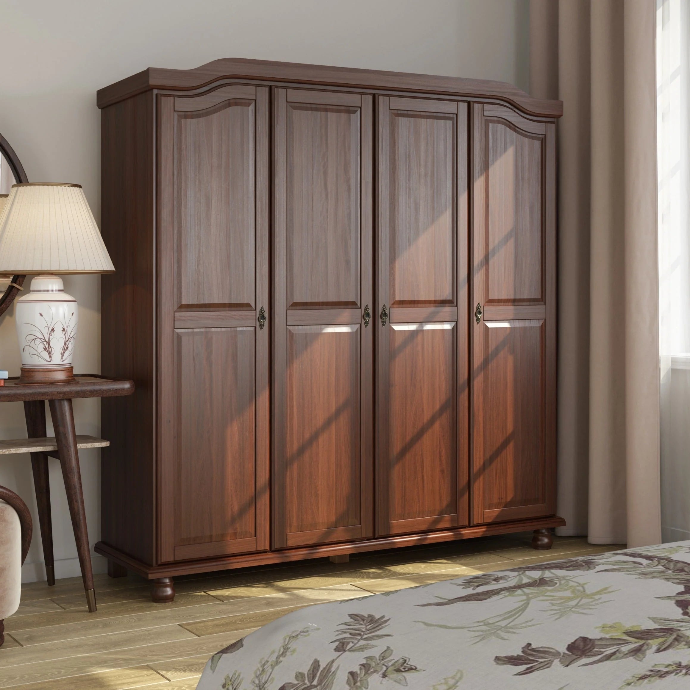 Palace Imports Armario Kyle de 4 puertas 100 % madera maciza con puertas de madera maciza o con espejo