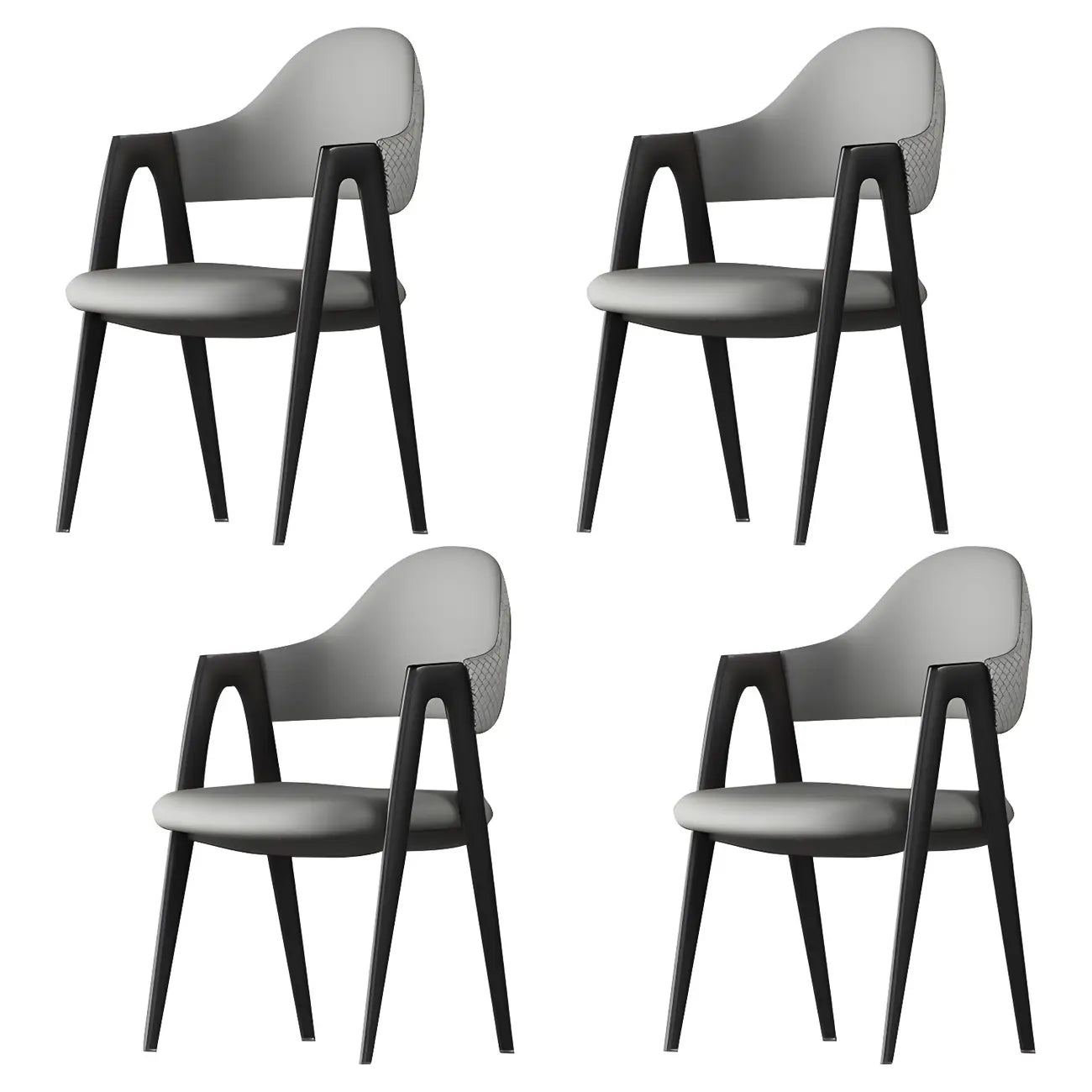 Silla de comedor con reposabrazos de cuero moderna curvada de respaldo abierto