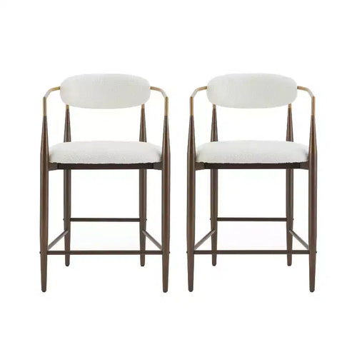 Christopher Knight Home Set of 2 25" Liam Modern Upholstered Iron Counter Height Barstools Beige/Brown