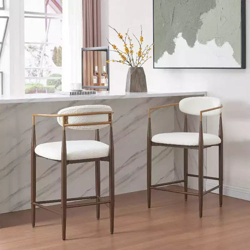 Lot de 2 tabourets de bar à hauteur de comptoir modernes en fer rembourré 63,5 cm Beige/Marron