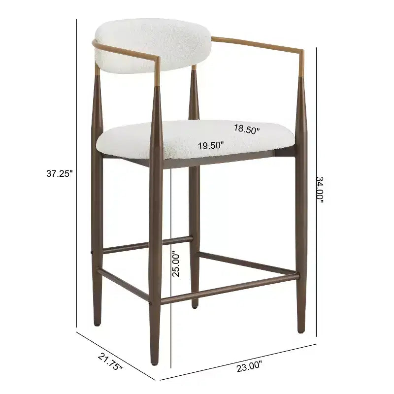 Set di 2 sgabelli da bar moderni imbottiti in ferro, altezza bancone, colore beige/marrone