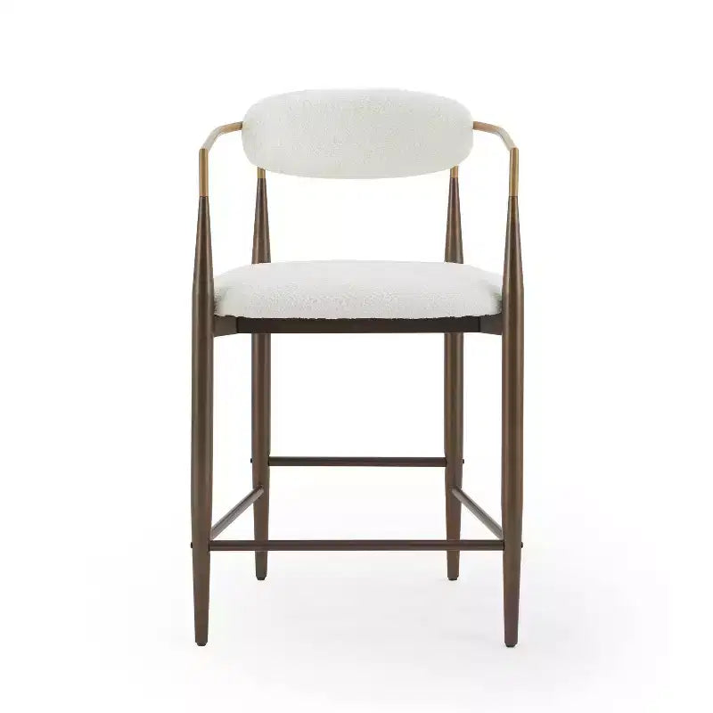 Set di 2 sgabelli da bar moderni imbottiti in ferro, altezza bancone, colore beige/marrone