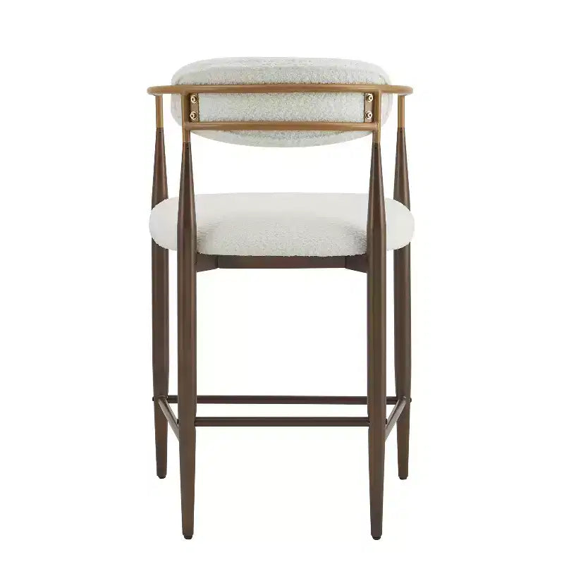Set di 2 sgabelli da bar moderni imbottiti in ferro, altezza bancone, colore beige/marrone