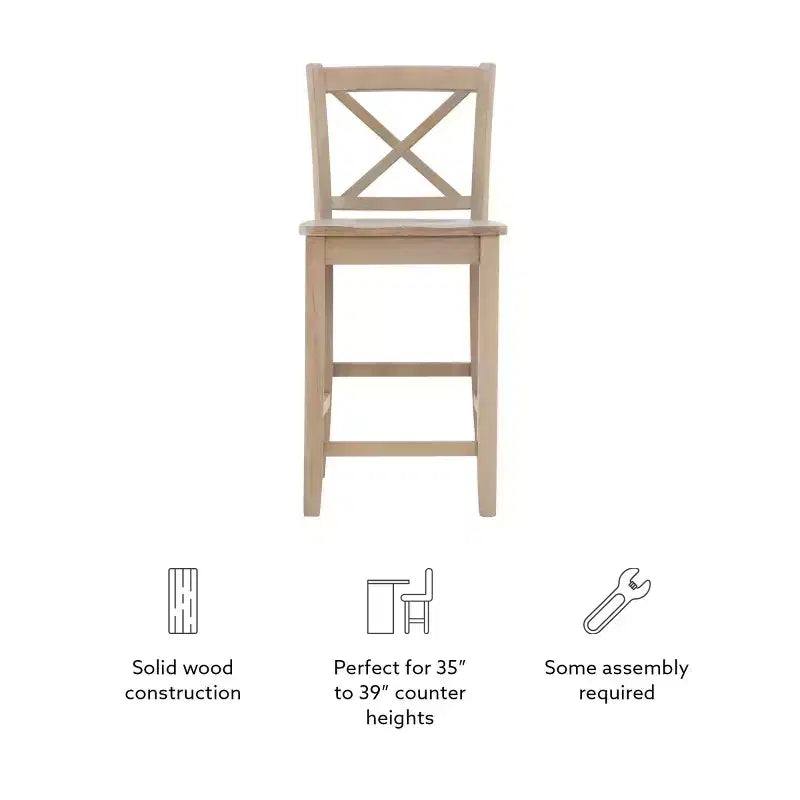 Sgabelli da bar X-Back tradizionali Torino da 24" in legno massello lavato grigio -