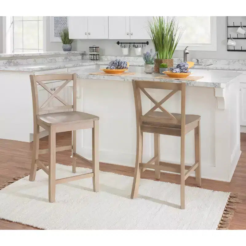 Sgabelli da bar X-Back tradizionali Torino da 24" in legno massello lavato grigio -