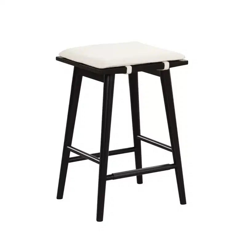 Nathan James Barker Wood and Boucle Counter Height Barstool Black: Linen Upholstered, 24.8" Tall
