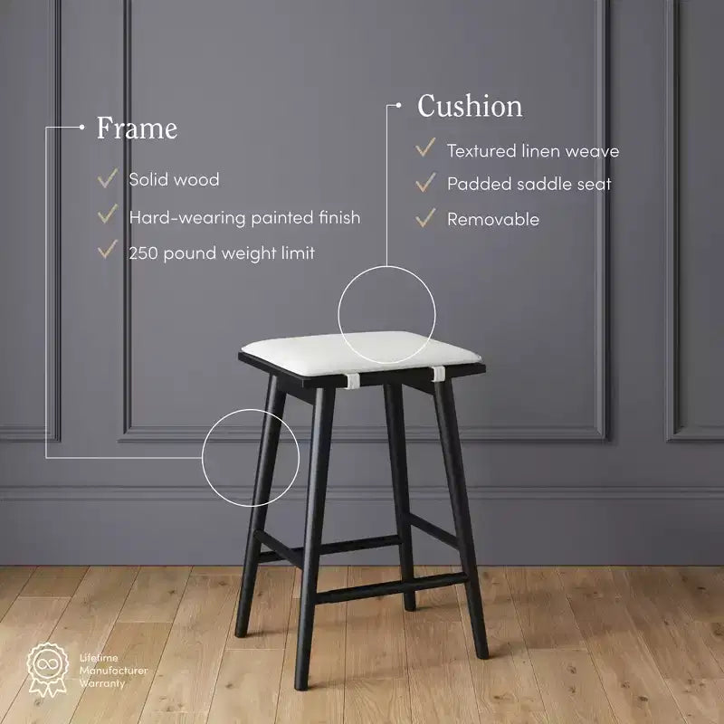 Sgabello da bar Barker Wood e Boucle, altezza bancone, nero: Rivestito in lino, altezza 63 cm