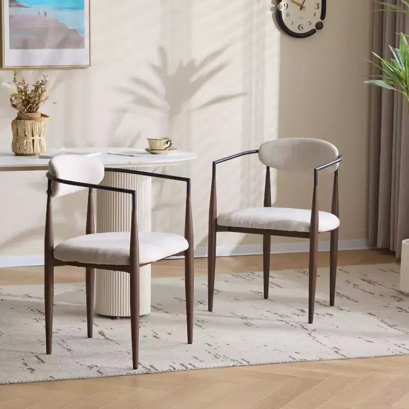Set di 2 sedie da pranzo Eva moderne imbottite in ferro con schienale aperto curvo beige/marrone scuro