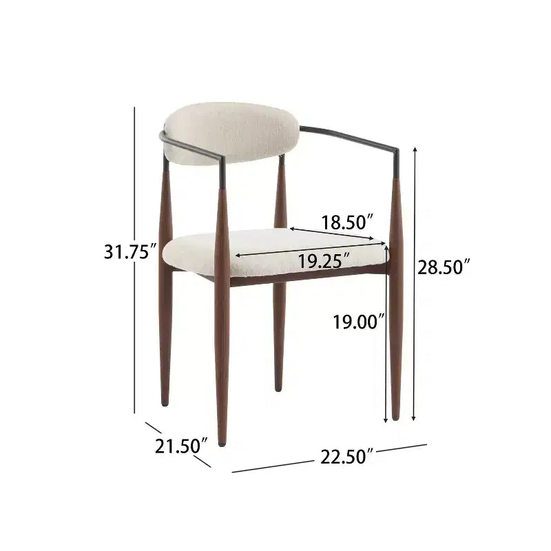 Set di 2 sedie da pranzo Eva moderne imbottite in ferro con schienale aperto curvo beige/marrone scuro