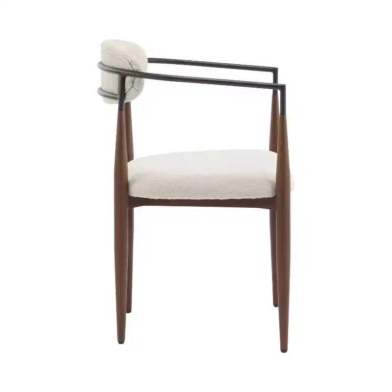 Set di 2 sedie da pranzo Eva moderne imbottite in ferro con schienale aperto curvo beige/marrone scuro