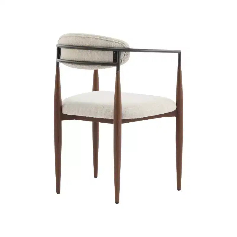 Set di 2 sedie da pranzo Eva moderne imbottite in ferro con schienale aperto curvo beige/marrone scuro
