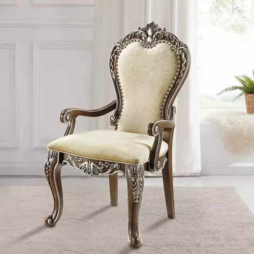 24" Latisha Dining Chair Antique Brown - Acme Furniture: Gray Chenille, Silver Detailing, Nailhead Trim