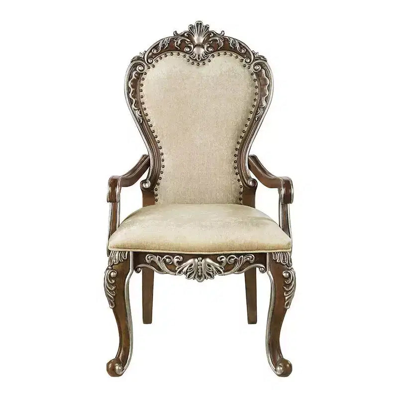 Sedia da pranzo Latisha 24" Marrone Antico - : ciniglia grigia, dettagli argentati, borchie decorative