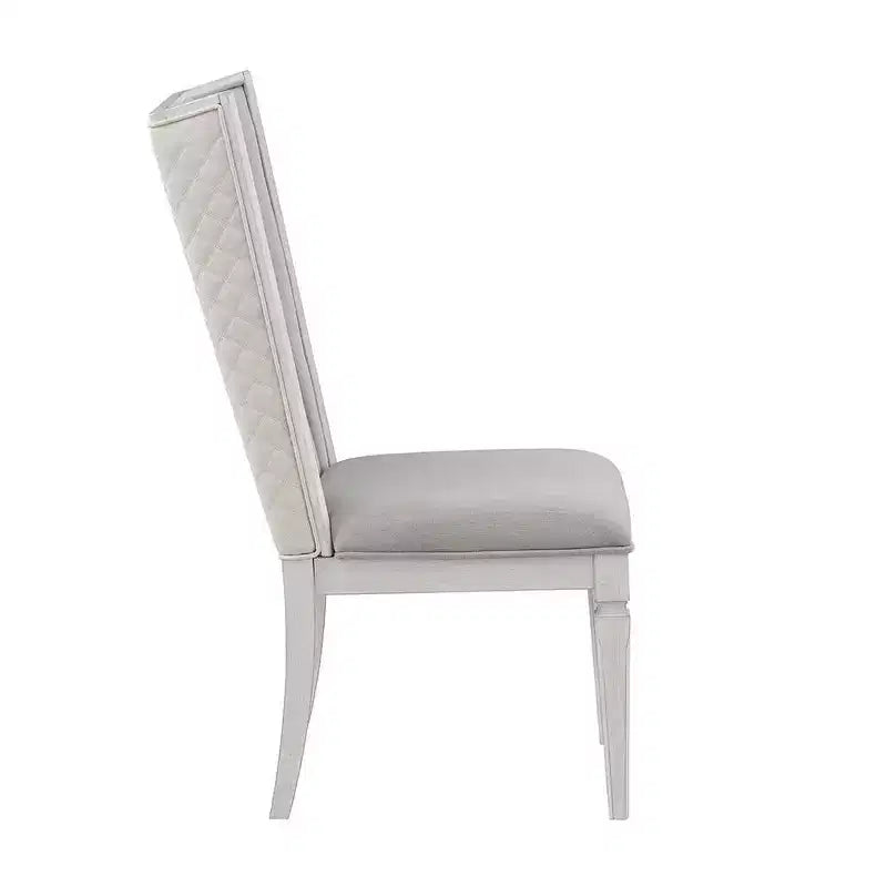 Sedia da pranzo Katia 56,5 cm in lino grigio chiaro e finitura bianco invecchiato -