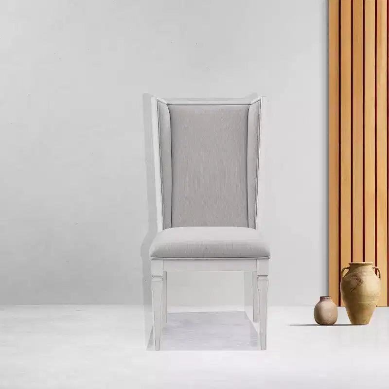 Sedia da pranzo Katia 56,5 cm in lino grigio chiaro e finitura bianco invecchiato -