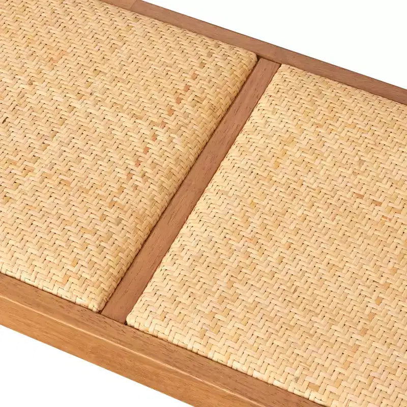 Panca da pranzo Valentina in legno massello di rattan moderno, noce chiaro