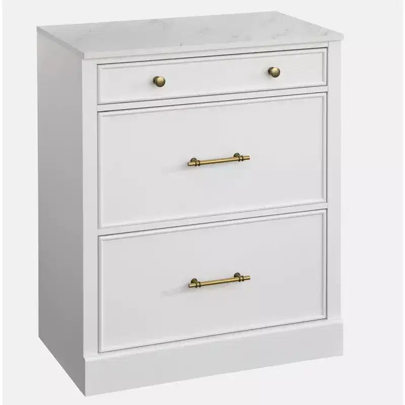 Lifestorey Monza Modular Cabinet with Faux Marble Top 3 Drawers White: Farmhouse Style Sideboard, Faux Marble Top, MDF Frame
