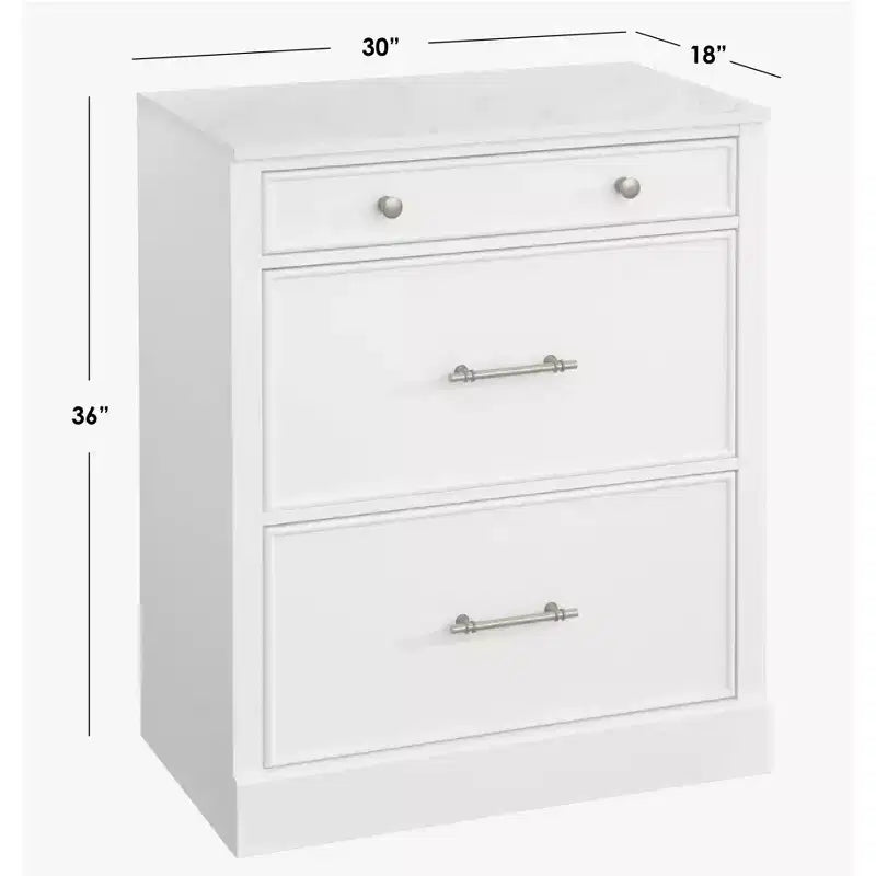 Monza Mobiletto Modulare con Top in Finto Marmo e 3 Cassetti Bianco: Credenza in Stile Rustico, Top in Finto Marmo, Struttura in MDF