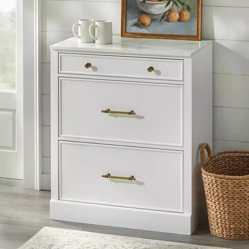 Monza Mobiletto Modulare con Top in Finto Marmo e 3 Cassetti Bianco: Credenza in Stile Rustico, Top in Finto Marmo, Struttura in MDF