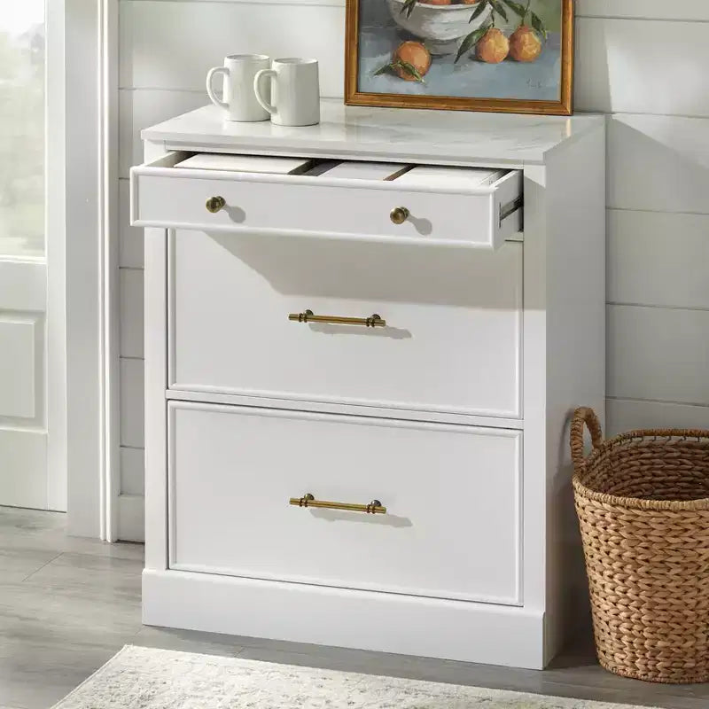 Monza Mobiletto Modulare con Top in Finto Marmo e 3 Cassetti Bianco: Credenza in Stile Rustico, Top in Finto Marmo, Struttura in MDF