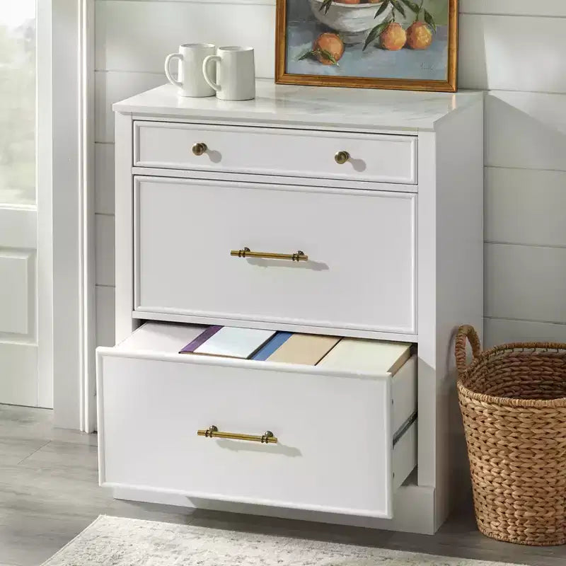 Monza Mobiletto Modulare con Top in Finto Marmo e 3 Cassetti Bianco: Credenza in Stile Rustico, Top in Finto Marmo, Struttura in MDF
