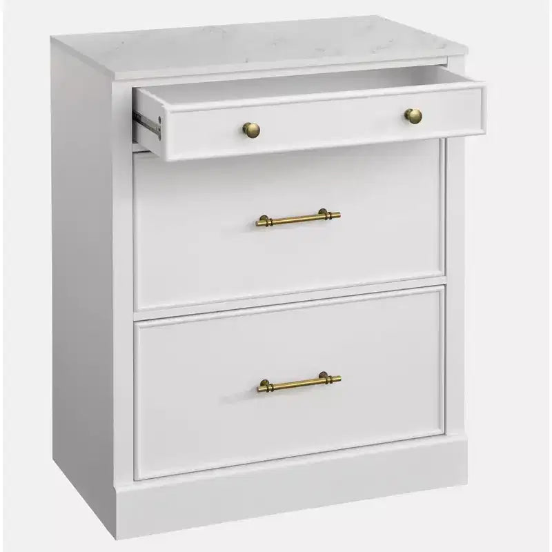 Monza Mobiletto Modulare con Top in Finto Marmo e 3 Cassetti Bianco: Credenza in Stile Rustico, Top in Finto Marmo, Struttura in MDF