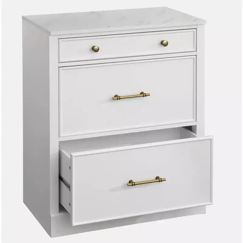 Monza Mobiletto Modulare con Top in Finto Marmo e 3 Cassetti Bianco: Credenza in Stile Rustico, Top in Finto Marmo, Struttura in MDF