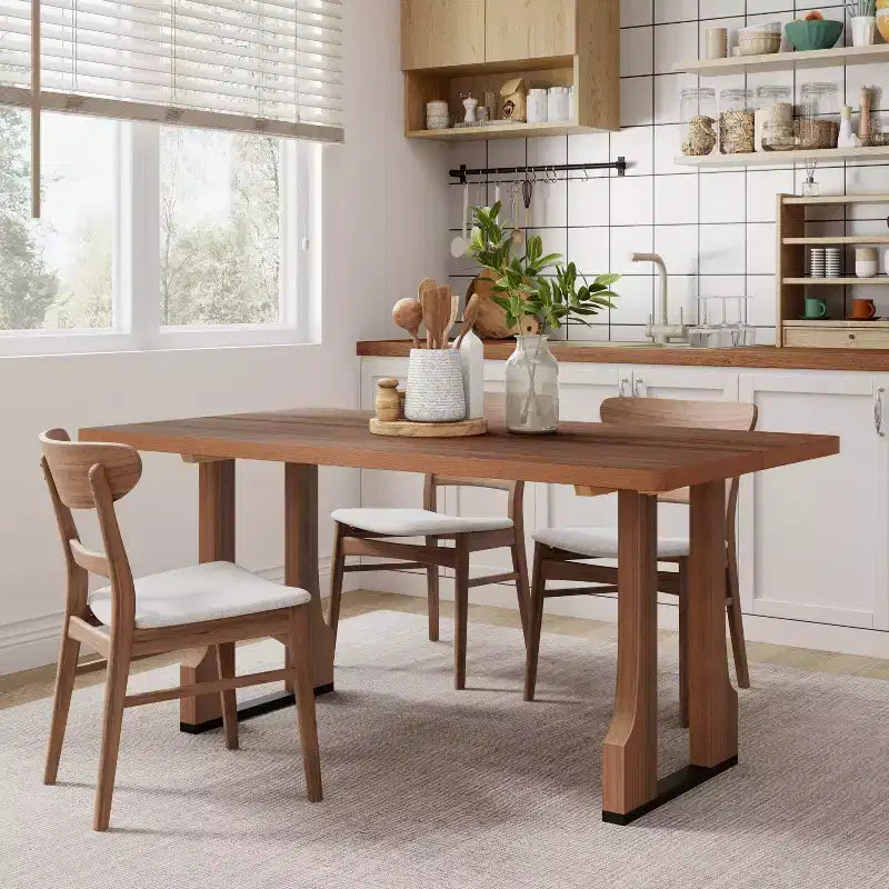 Tavolo da pranzo Rowan Rustic da 63" con base a doppio piedistallo in noce