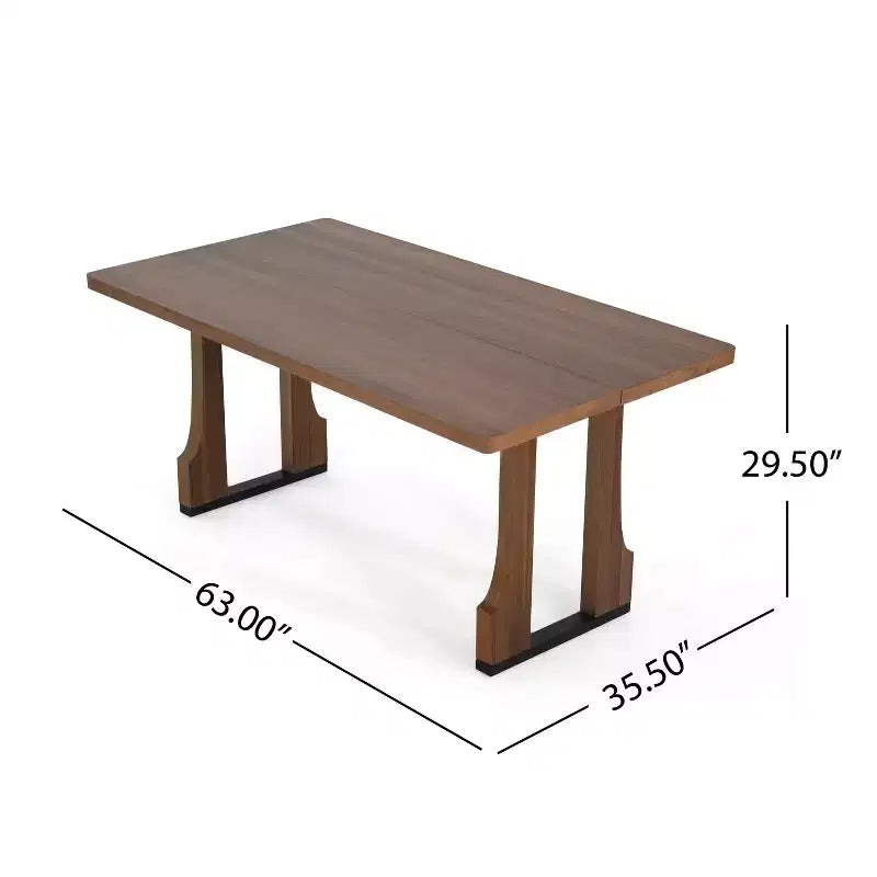 Tavolo da pranzo Rowan Rustic da 63" con base a doppio piedistallo in noce