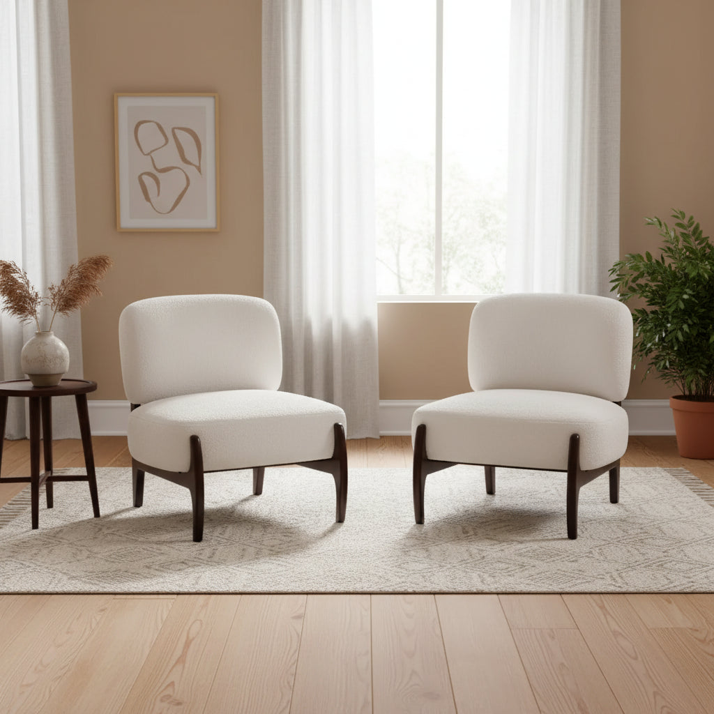 Christopher Knight Home Set of 2 Landon Modern Rubberwood Boucle Upholstered Accent Chairs