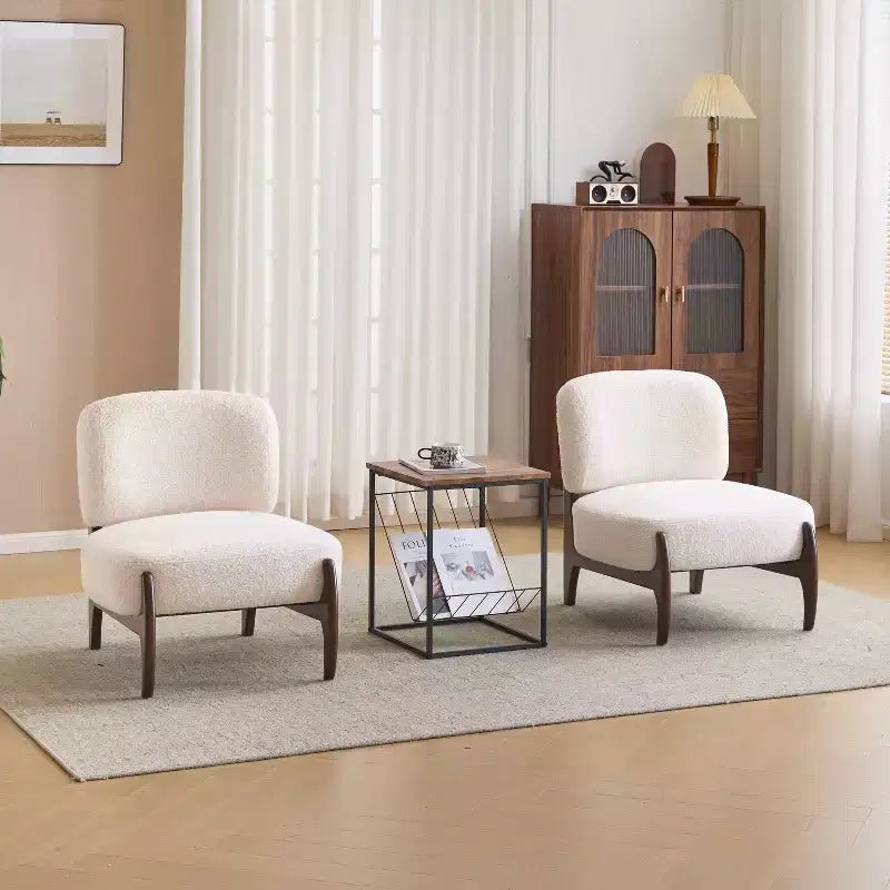 Set di 2 sedie accent moderne imbottite in boucle e legno di gomma