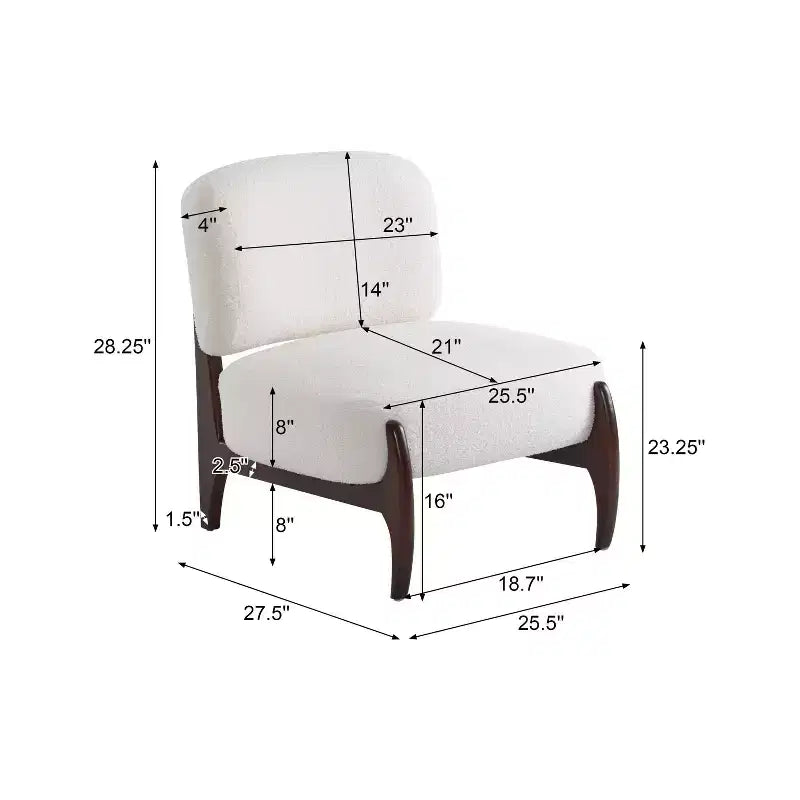 Set di 2 sedie accent moderne imbottite in boucle e legno di gomma