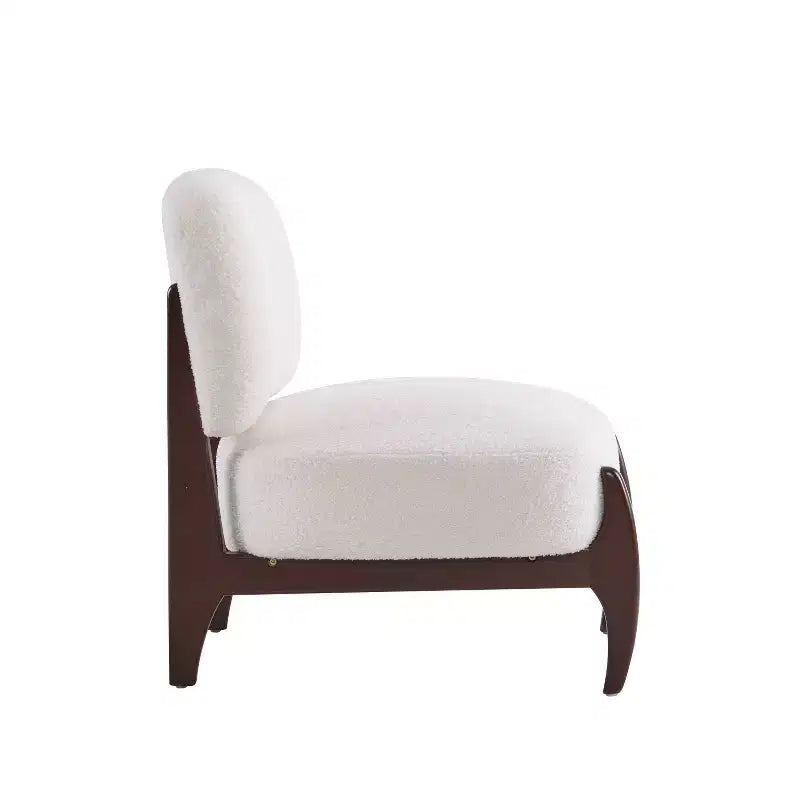 Set di 2 sedie accent moderne imbottite in boucle e legno di gomma