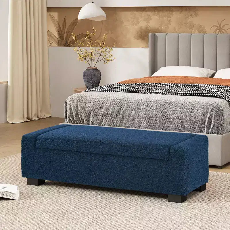 Pouf contenitore moderno imbottito per interni blu