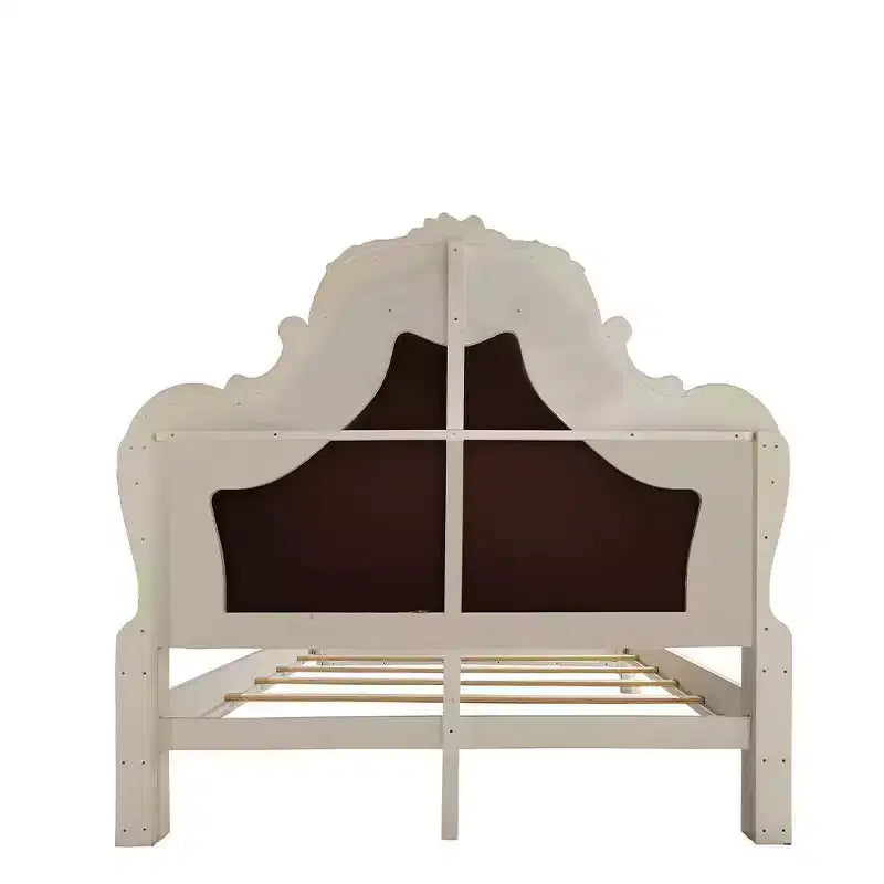Letto matrimoniale Queen size da 91 pollici, finitura in similpelle e bianco osso -