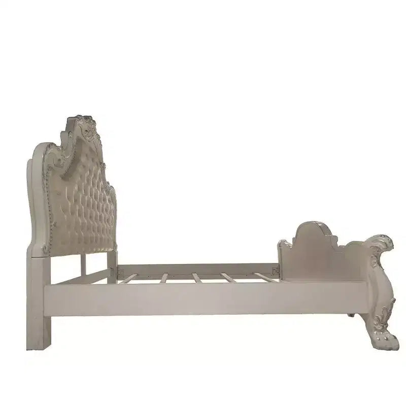 Letto matrimoniale Queen size da 91 pollici, finitura in similpelle e bianco osso -