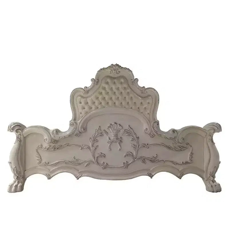 Letto matrimoniale Queen size da 91 pollici, finitura in similpelle e bianco osso -