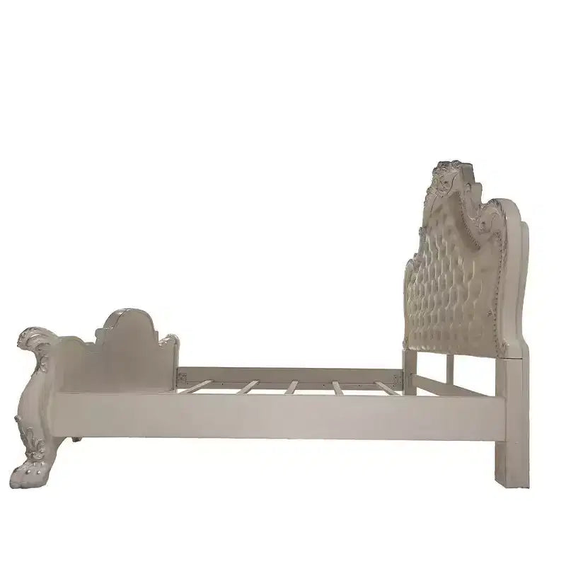 Letto matrimoniale Queen size da 91 pollici, finitura in similpelle e bianco osso -