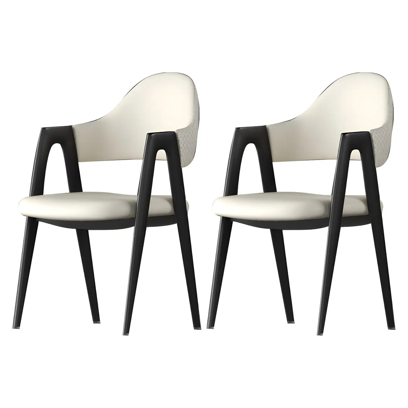 Silla de comedor con reposabrazos de cuero moderna curvada de respaldo abierto