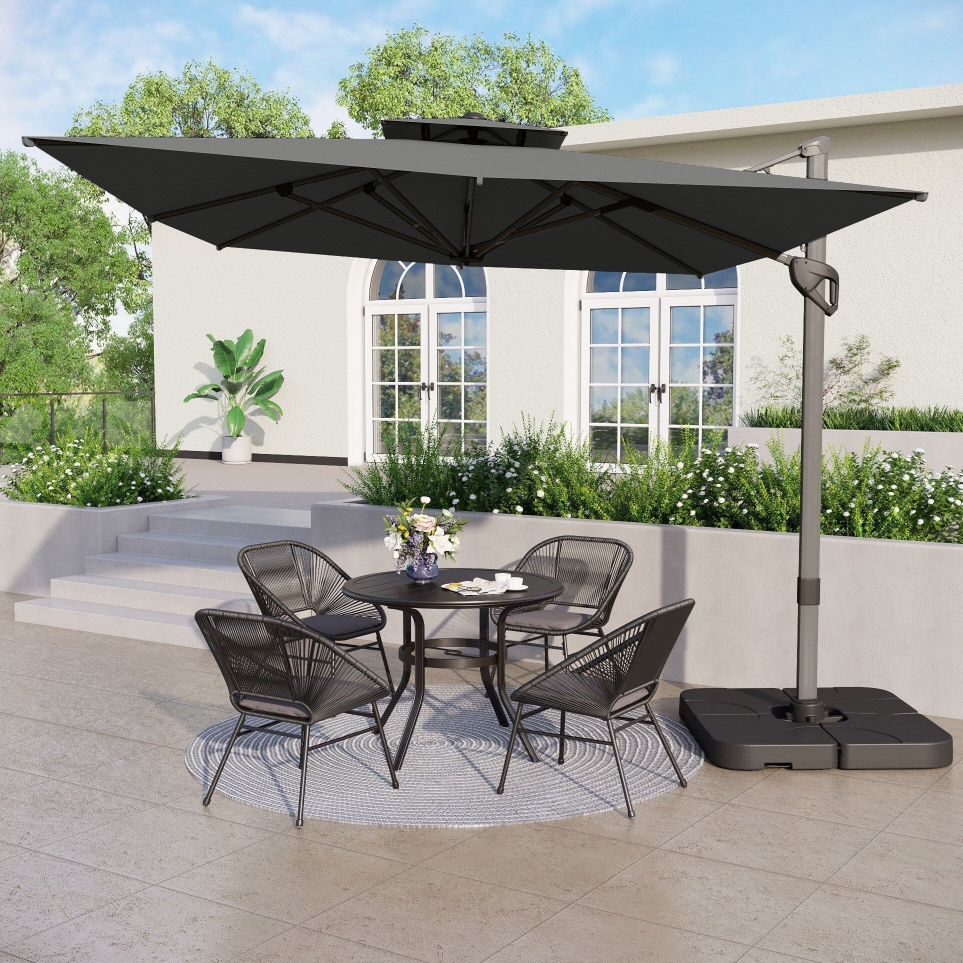 MAISON ARTS Sombrilla Cantilever Hidráulica Automática de 3.65 m, Poste de Aluminio con Rotación de 360 Grados