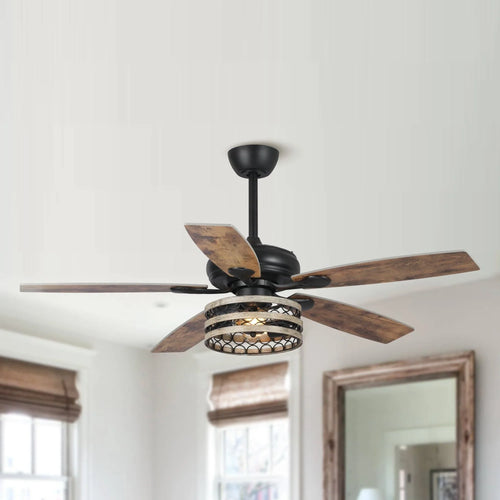 Ventilador de techo con jaula negra, 5 aspas, acabado Driftwood, 52 pulgadas, con control remoto