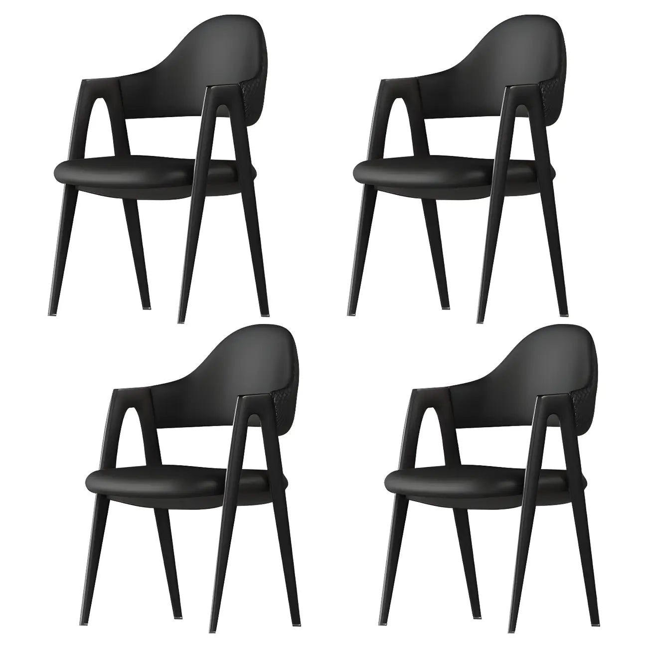 Silla de comedor con reposabrazos de cuero moderna curvada de respaldo abierto
