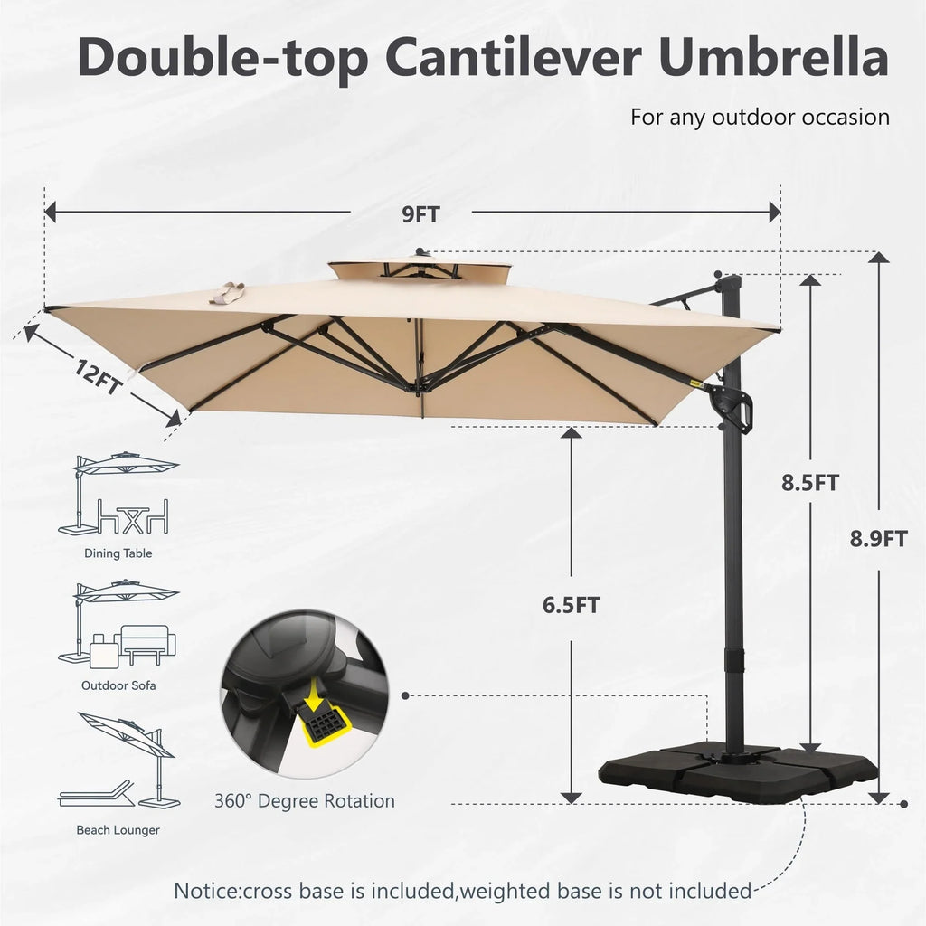 MAISON ARTS Sombrilla Cantilever Hidráulica Automática de 3.65 m, Poste de Aluminio con Rotación de 360 Grados