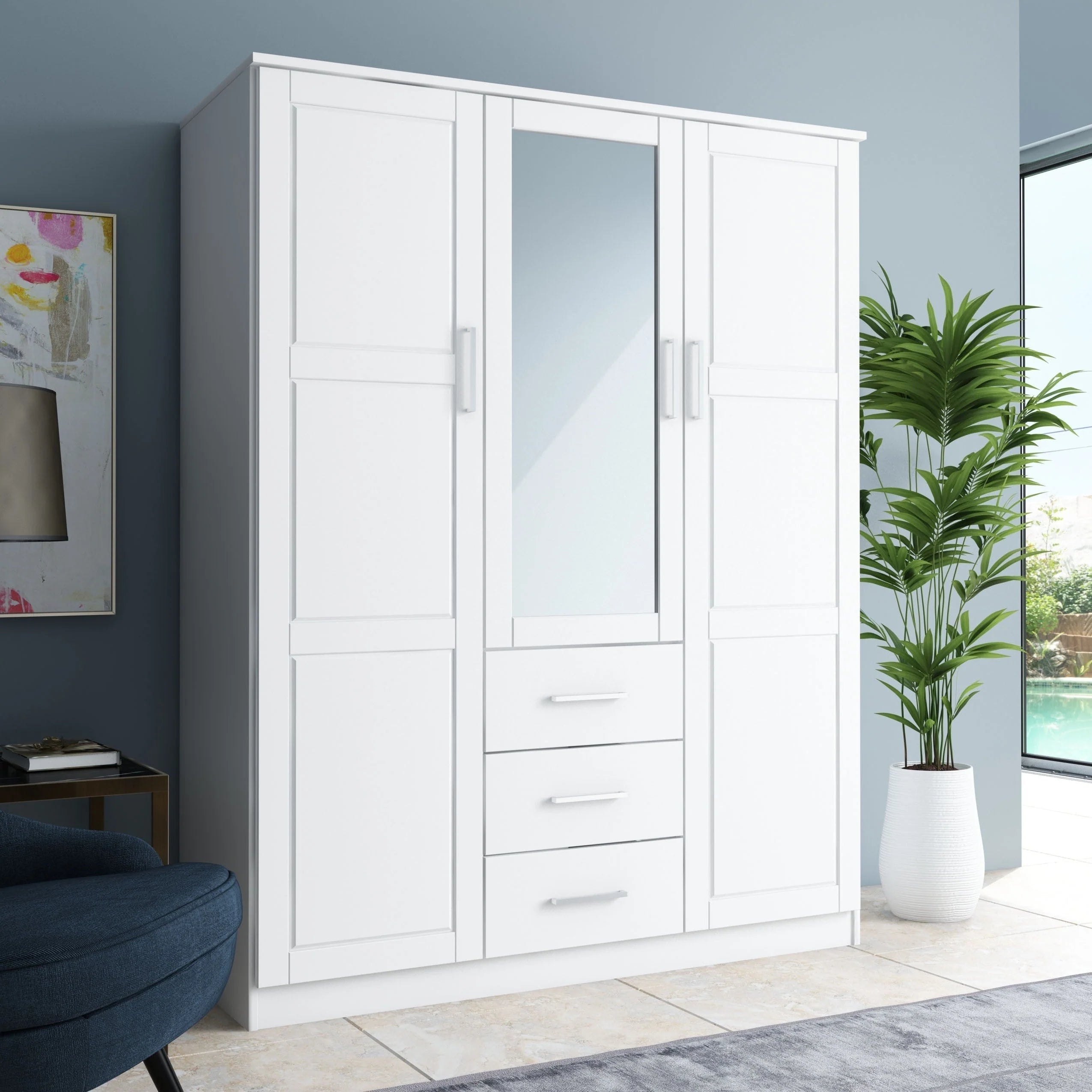 Armario ropero Cosmo de 3 puertas de madera 100% maciza Palace Imports con puertas de madera maciza o con espejo