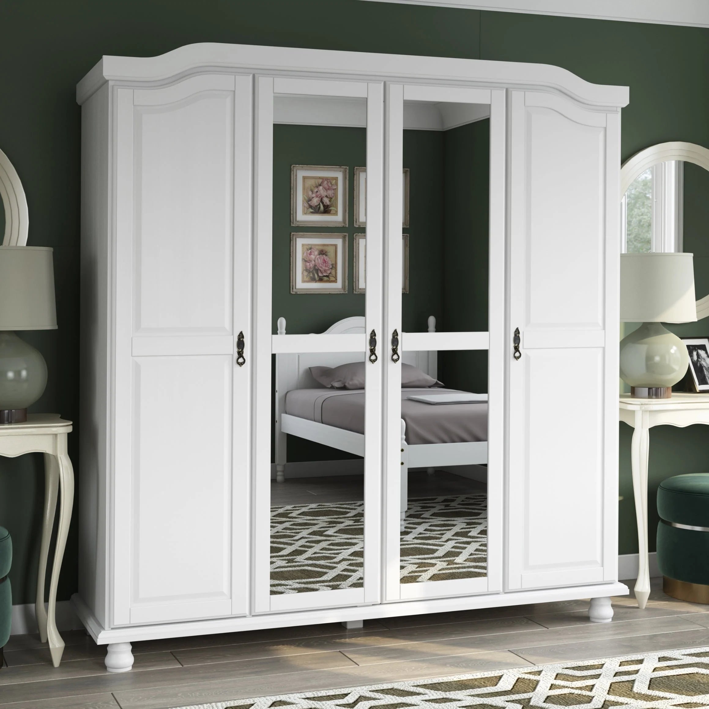 Palace Imports Armario Kyle de 4 puertas 100 % madera maciza con puertas de madera maciza o con espejo