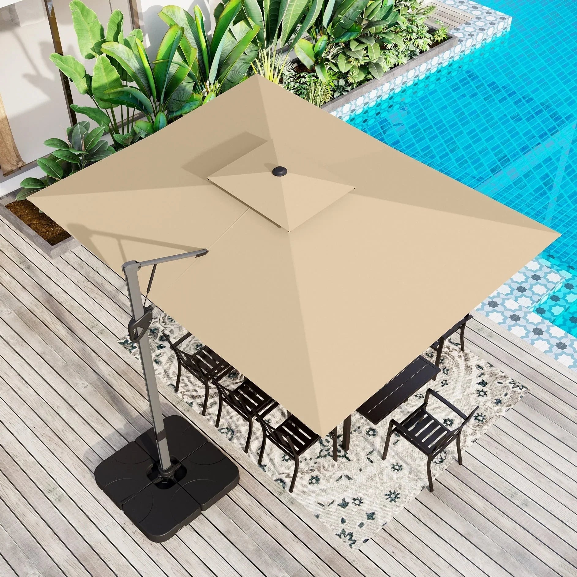 MAISON ARTS Sombrilla Cantilever Hidráulica Automática de 3.65 m, Poste de Aluminio con Rotación de 360 Grados